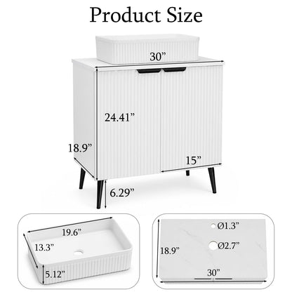 CHYANMOO® 30"  Bathroom Vanity with Sink, Modern Fluted Freestanding Bathroom Sink Vanity with Ceramic Top & Soft-Closing Doors