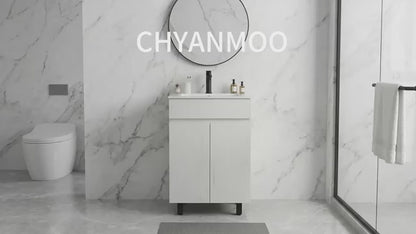 CHYANMOO® 24" Vanity with Sink  2-Door Bathroom Sink Cabinet with Soft-Close & Adjustable Shelf, Space-Saving Vanity with Sink for  Light Wood