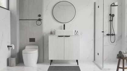 CHYANMOO® 30"  Bathroom Vanity with Sink, Modern Fluted Freestanding Bathroom Sink Vanity with Ceramic Top & Soft-Closing Doors