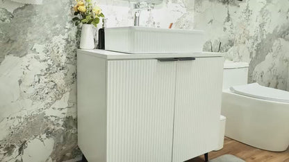 CHYANMOO® 30"  Bathroom Vanity with Sink, Modern Fluted Freestanding Bathroom Sink Vanity with Ceramic Top & Soft-Closing Doors