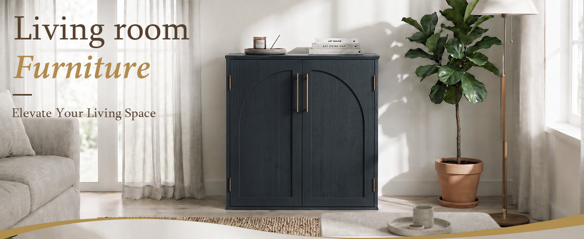 Black sideboard cabinet showing organized interior storage space
