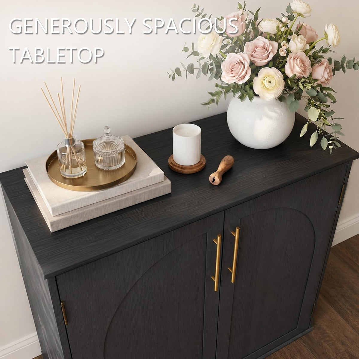 Black sideboard buffet cabinet with spacious tabletop